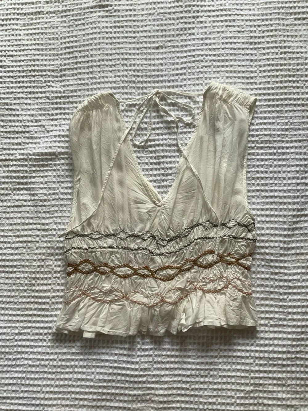 Free People Cream Embroidered Top XS